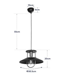 GLOBOSTAR® BILLA 203-0042 Vintage Κρεμαστό Φωτιστικό Οροφής με Ντουί 1 x E27 AC 220-240V IP20 - Μαύρο & Χρυσό - M30.5 x Π30.5 x Υ20cm 20 203 0042 10