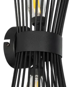 GloboStar® HORN 203-0043 Vintage Επιτοίχιο Φωτιστικό Απλίκα Δίφωτο 2 x E14 IP20 Μαύρο Μέταλλο - Μ14 x Π17 x Υ44.5cm 12 203 0043 5