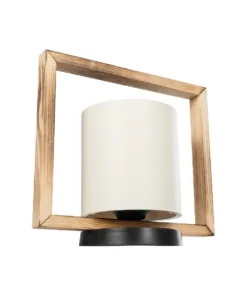 GloboStar® CUP 203-0052 Vintage Επιτραπέζιο Φωτιστικό Πορτατίφ Μονόφωτο 1 x E27 IP20 Καφέ Ξύλο με Λευκό Ύφασμα - Μ28 x Π20 x Υ28cm 14 203 0052 4