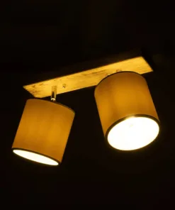 Alternative view of GloboStar® CUP 203-0056 Vintage Φωτιστικό Οροφής Ράγα Δίφωτο 2 x E27 IP20 Μπεζ Ξύλο με Λευκό Ύφασμα - Μ42 x Π14 x Υ26cm