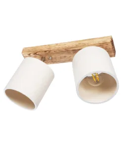 GloboStar® CUP 203-0056 Vintage Φωτιστικό Οροφής Ράγα Δίφωτο 2 x E27 IP20 Μπεζ Ξύλο με Λευκό Ύφασμα - Μ42 x Π14 x Υ26cm 11 203 0056 3