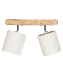 GloboStar® CUP 203-0056 Vintage Φωτιστικό Οροφής Ράγα Δίφωτο 2 x E27 IP20 Μπεζ Ξύλο με Λευκό Ύφασμα - Μ42 x Π14 x Υ26cm 12 203 0056 4