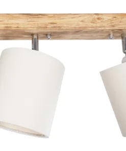 GloboStar® CUP 203-0056 Vintage Φωτιστικό Οροφής Ράγα Δίφωτο 2 x E27 IP20 Μπεζ Ξύλο με Λευκό Ύφασμα - Μ42 x Π14 x Υ26cm 13 203 0056 5