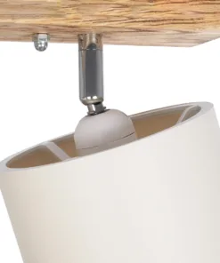 GloboStar® CUP 203-0056 Vintage Φωτιστικό Οροφής Ράγα Δίφωτο 2 x E27 IP20 Μπεζ Ξύλο με Λευκό Ύφασμα - Μ42 x Π14 x Υ26cm 14 203 0056 6