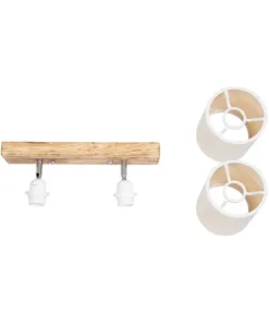 GloboStar® CUP 203-0056 Vintage Φωτιστικό Οροφής Ράγα Δίφωτο 2 x E27 IP20 Μπεζ Ξύλο με Λευκό Ύφασμα - Μ42 x Π14 x Υ26cm 15 203 0056 7
