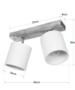 GloboStar® CUP 203-0056 Vintage Φωτιστικό Οροφής Ράγα Δίφωτο 2 x E27 IP20 Μπεζ Ξύλο με Λευκό Ύφασμα - Μ42 x Π14 x Υ26cm 16 203 0056 8