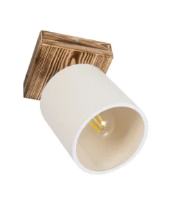 GloboStar® CUP 203-0057 Vintage Φωτιστικό Οροφής Σποτ Μονόφωτο 1 x E27 IP20 Μπεζ Ξύλο με Λευκό Ύφασμα - Μ14.5 x Π14.5 x Υ25cm 11 203 0057 3