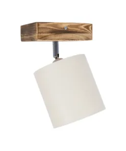 GloboStar® CUP 203-0057 Vintage Φωτιστικό Οροφής Σποτ Μονόφωτο 1 x E27 IP20 Μπεζ Ξύλο με Λευκό Ύφασμα - Μ14.5 x Π14.5 x Υ25cm 12 203 0057 4