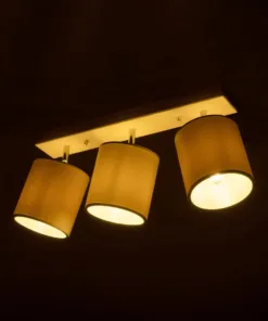 GloboStar® CUP 203-0058 Vintage Φωτιστικό Οροφής Ράγα Τρίφωτο 3 x E27 IP20 Μπέζ Ξύλο με Λευκό Ύφασμα - Μ60 x Π14 x Υ26cm 10 203 0058 2