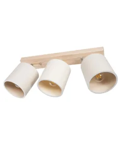 GloboStar® CUP 203-0058 Vintage Φωτιστικό Οροφής Ράγα Τρίφωτο 3 x E27 IP20 Μπέζ Ξύλο με Λευκό Ύφασμα - Μ60 x Π14 x Υ26cm 11 203 0058 3