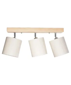 GloboStar® CUP 203-0058 Vintage Φωτιστικό Οροφής Ράγα Τρίφωτο 3 x E27 IP20 Μπέζ Ξύλο με Λευκό Ύφασμα - Μ60 x Π14 x Υ26cm 12 203 0058 4