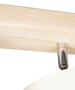 GloboStar® CUP 203-0058 Vintage Φωτιστικό Οροφής Ράγα Τρίφωτο 3 x E27 IP20 Μπέζ Ξύλο με Λευκό Ύφασμα - Μ60 x Π14 x Υ26cm 14 203 0058 6