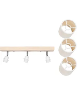 GloboStar® CUP 203-0058 Vintage Φωτιστικό Οροφής Ράγα Τρίφωτο 3 x E27 IP20 Μπέζ Ξύλο με Λευκό Ύφασμα - Μ60 x Π14 x Υ26cm 15 203 0058 7