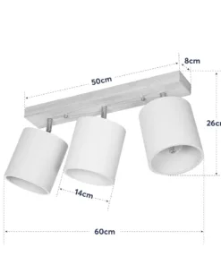 GloboStar® CUP 203-0058 Vintage Φωτιστικό Οροφής Ράγα Τρίφωτο 3 x E27 IP20 Μπέζ Ξύλο με Λευκό Ύφασμα - Μ60 x Π14 x Υ26cm 16 203 0058 8