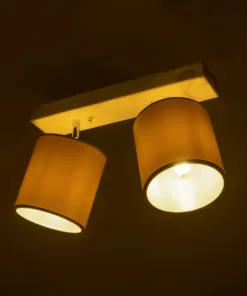 GloboStar® CUP 203-0059 Vintage Φωτιστικό Οροφής Ράγα Δίφωτο 2 x E27 IP20 Μπέζ Ξύλο με Λευκό Ύφασμα - Μ42 x Π14 x Υ26cm 10 203 0059 2