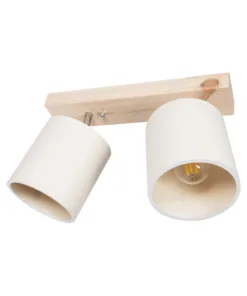 GloboStar® CUP 203-0059 Vintage Φωτιστικό Οροφής Ράγα Δίφωτο 2 x E27 IP20 Μπέζ Ξύλο με Λευκό Ύφασμα - Μ42 x Π14 x Υ26cm 11 203 0059 3