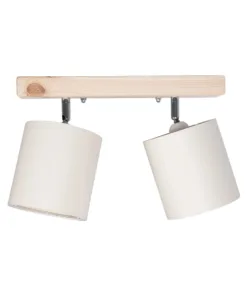 GloboStar® CUP 203-0059 Vintage Φωτιστικό Οροφής Ράγα Δίφωτο 2 x E27 IP20 Μπέζ Ξύλο με Λευκό Ύφασμα - Μ42 x Π14 x Υ26cm 12 203 0059 4