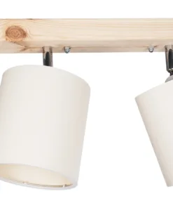 GloboStar® CUP 203-0059 Vintage Φωτιστικό Οροφής Ράγα Δίφωτο 2 x E27 IP20 Μπέζ Ξύλο με Λευκό Ύφασμα - Μ42 x Π14 x Υ26cm 13 203 0059 5