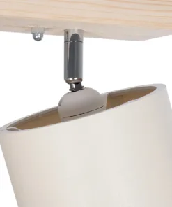 GloboStar® CUP 203-0059 Vintage Φωτιστικό Οροφής Ράγα Δίφωτο 2 x E27 IP20 Μπέζ Ξύλο με Λευκό Ύφασμα - Μ42 x Π14 x Υ26cm 14 203 0059 6