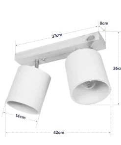 GloboStar® CUP 203-0059 Vintage Φωτιστικό Οροφής Ράγα Δίφωτο 2 x E27 IP20 Μπέζ Ξύλο με Λευκό Ύφασμα - Μ42 x Π14 x Υ26cm 16 203 0059 8