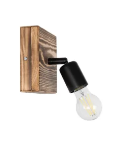 GloboStar® CUP 203-0062 Vintage Επιτοίχιο Φωτιστικό Απλίκα Μονόφωτο 1 x E27 IP20 Καφέ Ξύλο με Μαύρο Πλαστικό - Μ14.5 x Π14 x Υ15cm 10 203 0062 4
