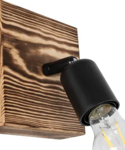 GloboStar® CUP 203-0062 Vintage Επιτοίχιο Φωτιστικό Απλίκα Μονόφωτο 1 x E27 IP20 Καφέ Ξύλο με Μαύρο Πλαστικό - Μ14.5 x Π14 x Υ15cm 11 203 0062 5