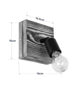 GloboStar® CUP 203-0062 Vintage Επιτοίχιο Φωτιστικό Απλίκα Μονόφωτο 1 x E27 IP20 Καφέ Ξύλο με Μαύρο Πλαστικό - Μ14.5 x Π14 x Υ15cm 12 203 0062 6