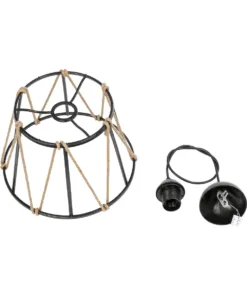 GLOBOSTAR® JUTE 203-0090 Μοντέρνο Κρεμαστό Φωτιστικό Οροφής με Ντουί 1 x E27 AC 220-240V IP20 - Μαύρο & Μπεζ - Μ30 x Π30 x Υ23cm 21 203 0090 10