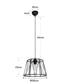 GLOBOSTAR® JUTE 203-0090 Μοντέρνο Κρεμαστό Φωτιστικό Οροφής με Ντουί 1 x E27 AC 220-240V IP20 - Μαύρο & Μπεζ - Μ30 x Π30 x Υ23cm 22 203 0090 11