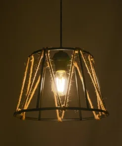 Alternative view of GLOBOSTAR® JUTE 203-0090 Μοντέρνο Κρεμαστό Φωτιστικό Οροφής με Ντουί 1 x E27 AC 220-240V IP20 - Μαύρο & Μπεζ - Μ30 x Π30 x Υ23cm