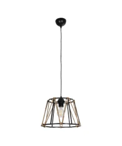 GLOBOSTAR® JUTE 203-0090 Μοντέρνο Κρεμαστό Φωτιστικό Οροφής με Ντουί 1 x E27 AC 220-240V IP20 - Μαύρο & Μπεζ - Μ30 x Π30 x Υ23cm 14 203 0090 3