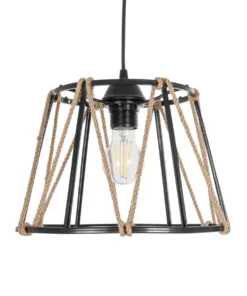 GLOBOSTAR® JUTE 203-0090 Μοντέρνο Κρεμαστό Φωτιστικό Οροφής με Ντουί 1 x E27 AC 220-240V IP20 - Μαύρο & Μπεζ - Μ30 x Π30 x Υ23cm 15 203 0090 4