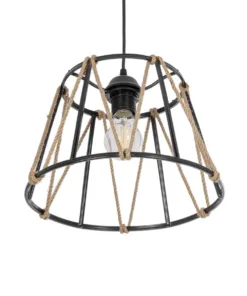 GLOBOSTAR® JUTE 203-0090 Μοντέρνο Κρεμαστό Φωτιστικό Οροφής με Ντουί 1 x E27 AC 220-240V IP20 - Μαύρο & Μπεζ - Μ30 x Π30 x Υ23cm 16 203 0090 5