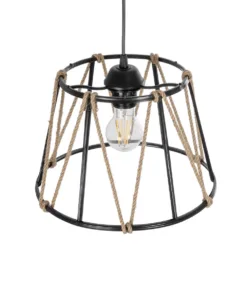 GLOBOSTAR® JUTE 203-0090 Μοντέρνο Κρεμαστό Φωτιστικό Οροφής με Ντουί 1 x E27 AC 220-240V IP20 - Μαύρο & Μπεζ - Μ30 x Π30 x Υ23cm 17 203 0090 6