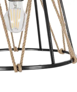 GLOBOSTAR® JUTE 203-0090 Μοντέρνο Κρεμαστό Φωτιστικό Οροφής με Ντουί 1 x E27 AC 220-240V IP20 - Μαύρο & Μπεζ - Μ30 x Π30 x Υ23cm 18 203 0090 7