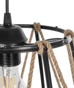 GLOBOSTAR® JUTE 203-0090 Μοντέρνο Κρεμαστό Φωτιστικό Οροφής με Ντουί 1 x E27 AC 220-240V IP20 - Μαύρο & Μπεζ - Μ30 x Π30 x Υ23cm 19 203 0090 8