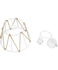 GLOBOSTAR® JUTE 203-0091 Μοντέρνο Κρεμαστό Φωτιστικό Οροφής με Ντουί 1 x E27 AC 220-240V IP20 - Λευκό & Μπεζ - Μ30 x Π30 x Υ23cm 21 203 0091 10