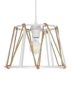 GLOBOSTAR® JUTE 203-0091 Μοντέρνο Κρεμαστό Φωτιστικό Οροφής με Ντουί 1 x E27 AC 220-240V IP20 - Λευκό & Μπεζ - Μ30 x Π30 x Υ23cm 15 203 0091 4