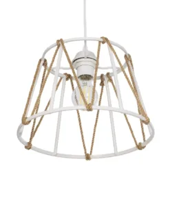 GLOBOSTAR® JUTE 203-0091 Μοντέρνο Κρεμαστό Φωτιστικό Οροφής με Ντουί 1 x E27 AC 220-240V IP20 - Λευκό & Μπεζ - Μ30 x Π30 x Υ23cm 16 203 0091 5