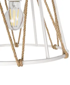 GLOBOSTAR® JUTE 203-0091 Μοντέρνο Κρεμαστό Φωτιστικό Οροφής με Ντουί 1 x E27 AC 220-240V IP20 - Λευκό & Μπεζ - Μ30 x Π30 x Υ23cm 18 203 0091 7