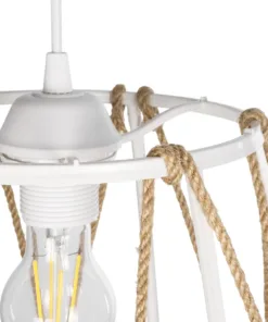 GLOBOSTAR® JUTE 203-0091 Μοντέρνο Κρεμαστό Φωτιστικό Οροφής με Ντουί 1 x E27 AC 220-240V IP20 - Λευκό & Μπεζ - Μ30 x Π30 x Υ23cm 19 203 0091 8