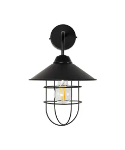 GloboStar® CAGE 203-0096 Vintage Επιτοίχιο Φωτιστικό Απλίκα Μονόφωτο 1 x E27 IP20 Μαύρο Πλαστικό - M22 x Π28 x Υ35cm 11 203 0096 3