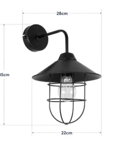 GloboStar® CAGE 203-0096 Vintage Επιτοίχιο Φωτιστικό Απλίκα Μονόφωτο 1 x E27 IP20 Μαύρο Πλαστικό - M22 x Π28 x Υ35cm 16 203 0096 8