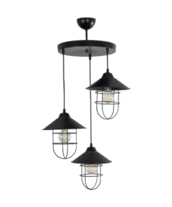 GLOBOSTAR® CAGE 203-0097 Vintage Κρεμαστό Φωτιστικό Οροφής με Ντουί 3 x E27 AC 220-240V IP20 - Μαύρο - Μ45 x Π45 x Υ45cm 12 203 0097 3
