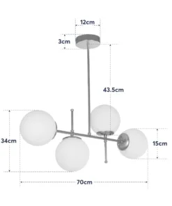 GloboStar® GLOBUS 203-0105 Μοντέρνο Φωτιστικό Οροφής Μπάλα Πολύφωτο 4 x E27 IP20 Χρυσό Μέταλλο με Λευκό Γυαλί - Μ70 x Π15 x Υ34cm 20 203 0105 10