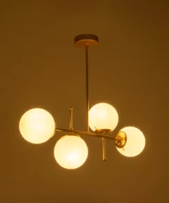 GloboStar® GLOBUS 203-0105 Μοντέρνο Φωτιστικό Οροφής Μπάλα Πολύφωτο 4 x E27 IP20 Χρυσό Μέταλλο με Λευκό Γυαλί - Μ70 x Π15 x Υ34cm 12 203 0105 2