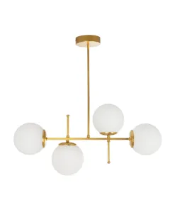 GloboStar® GLOBUS 203-0105 Μοντέρνο Φωτιστικό Οροφής Μπάλα Πολύφωτο 4 x E27 IP20 Χρυσό Μέταλλο με Λευκό Γυαλί - Μ70 x Π15 x Υ34cm 13 203 0105 3