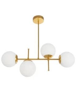 GloboStar® GLOBUS 203-0105 Μοντέρνο Φωτιστικό Οροφής Μπάλα Πολύφωτο 4 x E27 IP20 Χρυσό Μέταλλο με Λευκό Γυαλί - Μ70 x Π15 x Υ34cm 15 203 0105 5