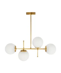 GloboStar® GLOBUS 203-0105 Μοντέρνο Φωτιστικό Οροφής Μπάλα Πολύφωτο 4 x E27 IP20 Χρυσό Μέταλλο με Λευκό Γυαλί - Μ70 x Π15 x Υ34cm 16 203 0105 6