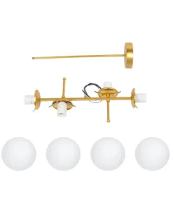 GloboStar® GLOBUS 203-0105 Μοντέρνο Φωτιστικό Οροφής Μπάλα Πολύφωτο 4 x E27 IP20 Χρυσό Μέταλλο με Λευκό Γυαλί - Μ70 x Π15 x Υ34cm 19 203 0105 9